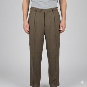 Austin Reed Dress Pants Pleated Brown Glen Plaid Cuffed Men's 34